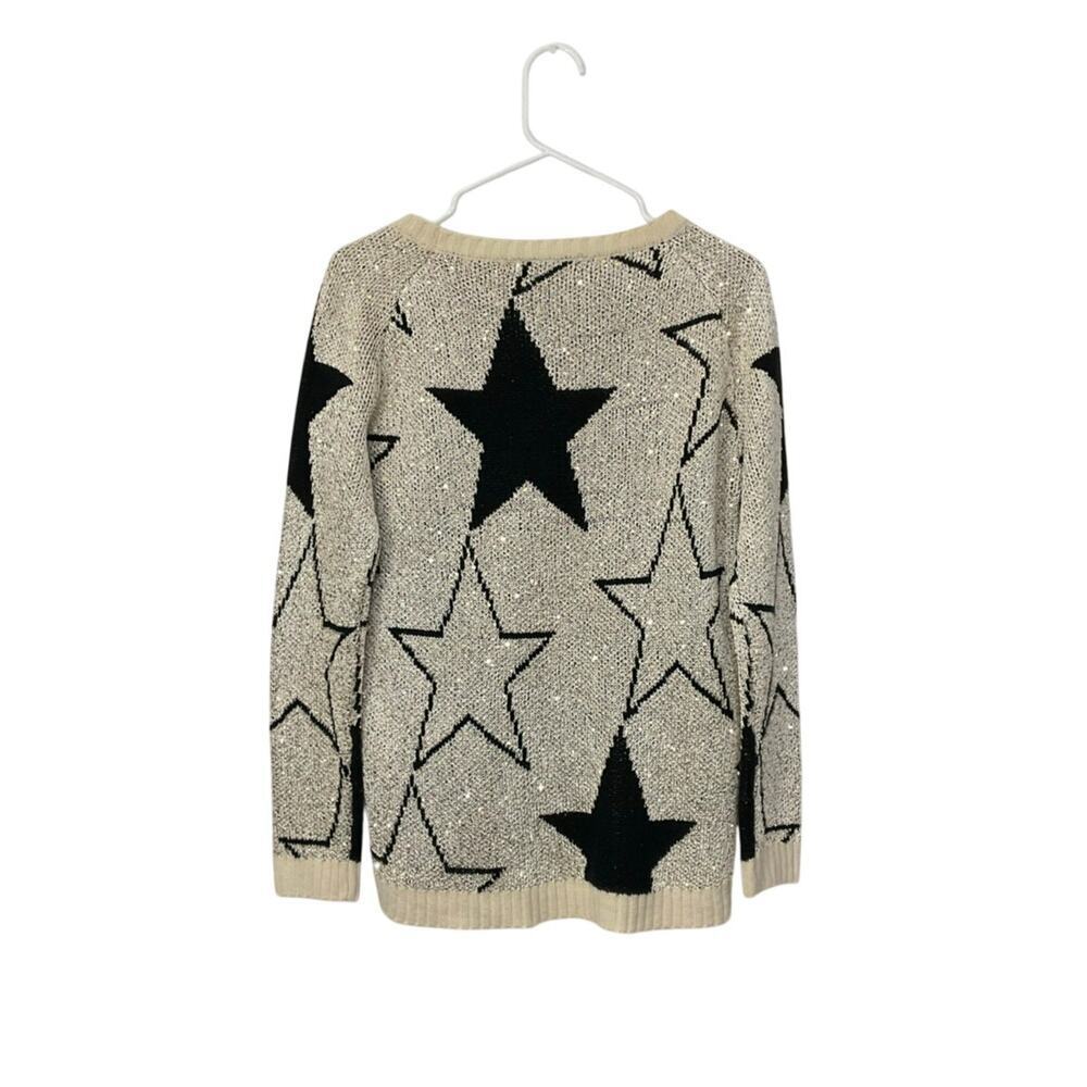 Grifflin Paris Wool Blend Sequin & Stars Black Gold Sweater Ribbed Trim Sz L - Picture 2 of 6